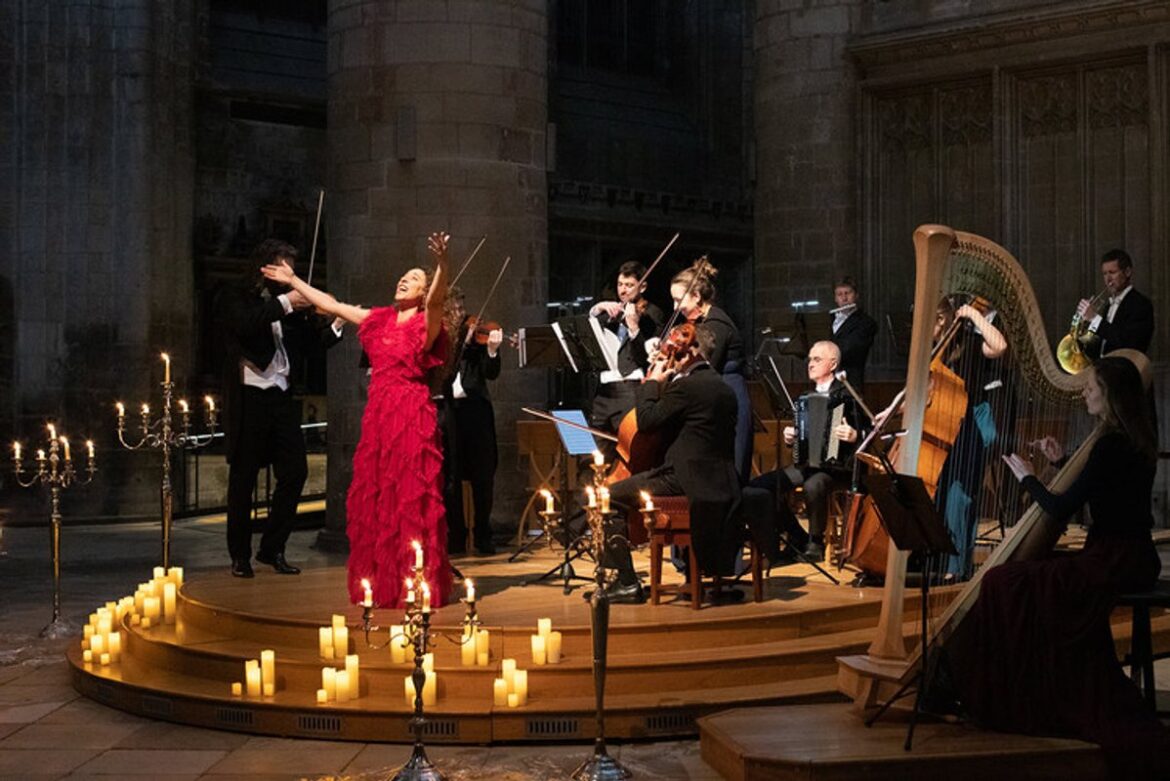 Opera performance at a candlelit cathedral concert