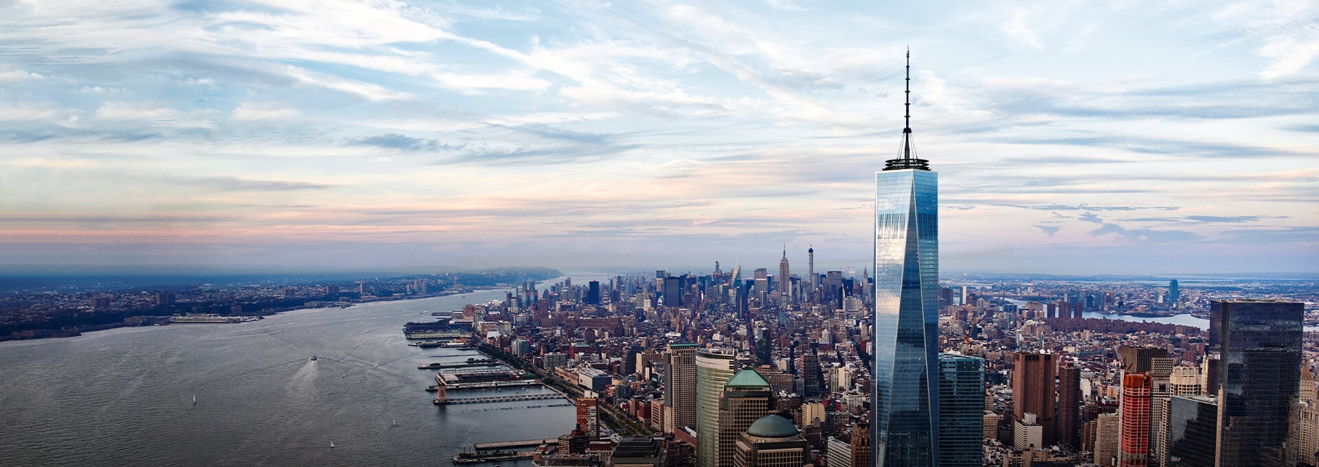 Daytime New York cityscape seen from One World Observatory