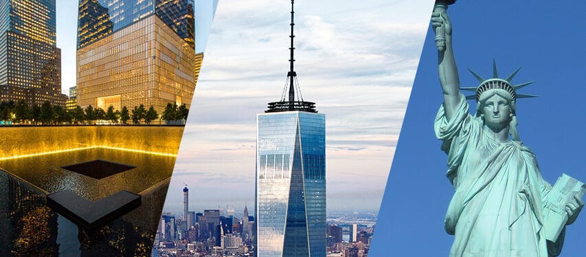 New York landmark collage from One World Observatory
