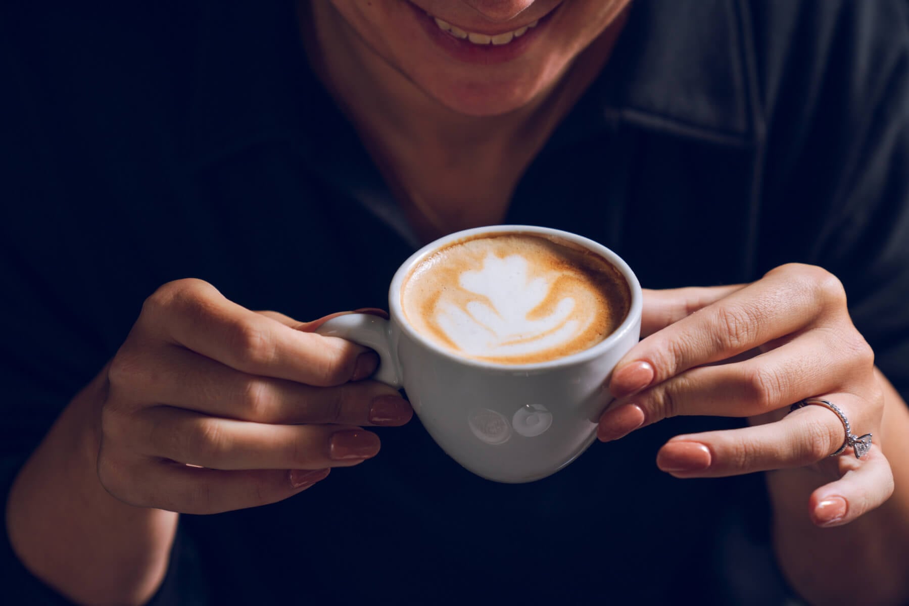 Person holding a latte at ONE Dine inside One World Observatory