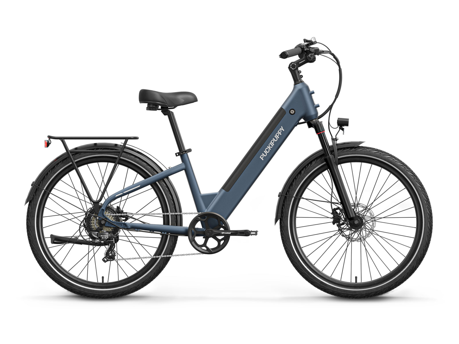 Puckipuppy Poodle commuter electric bike in slate blue
