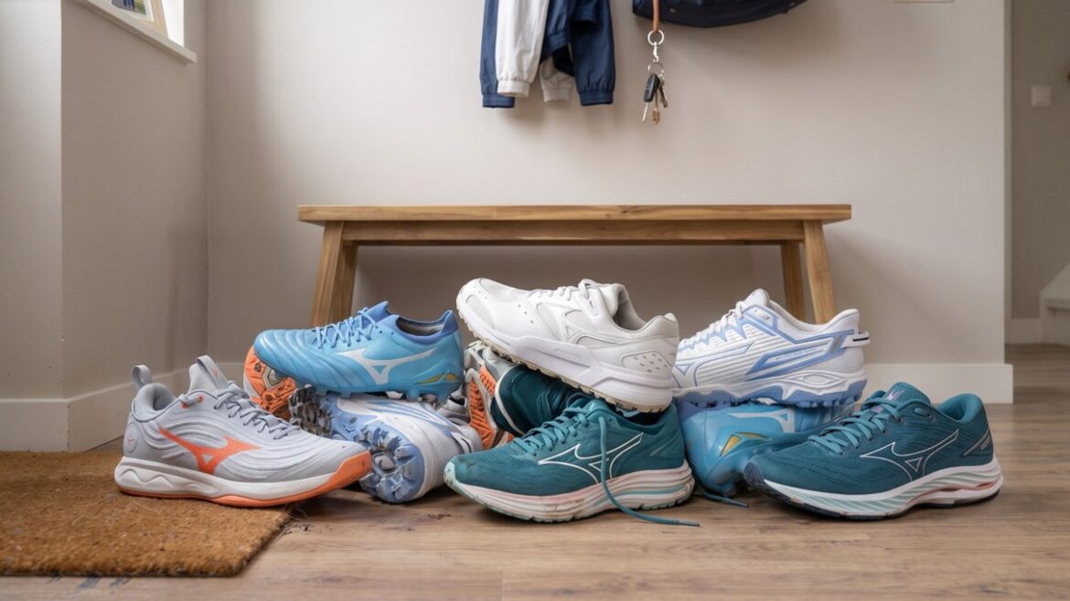Natte sportschoenen in een hal