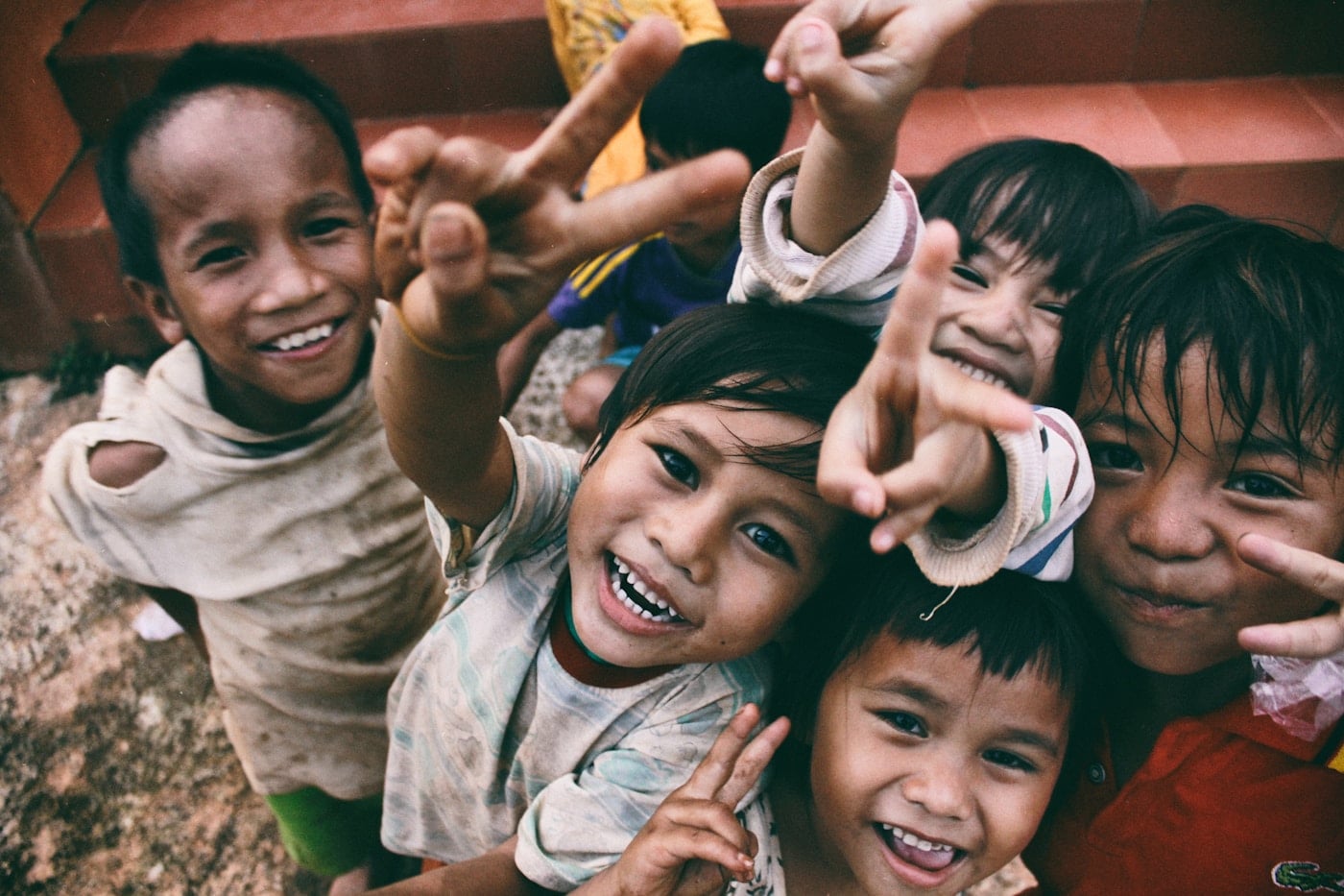 Smiling children posing together