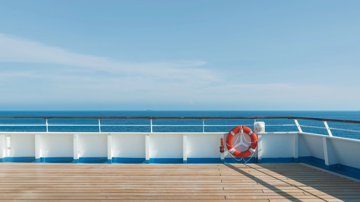 Cruise ship at sea in bright summer light