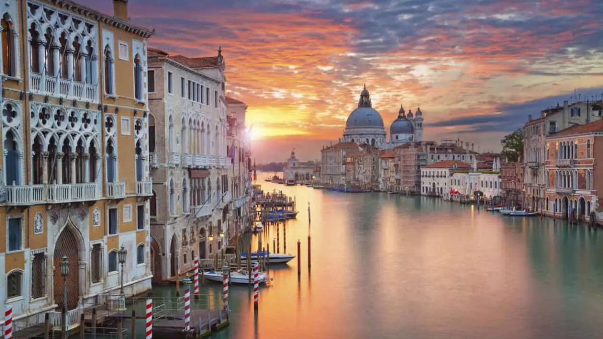 Venice Grand Canal glowing at sunset