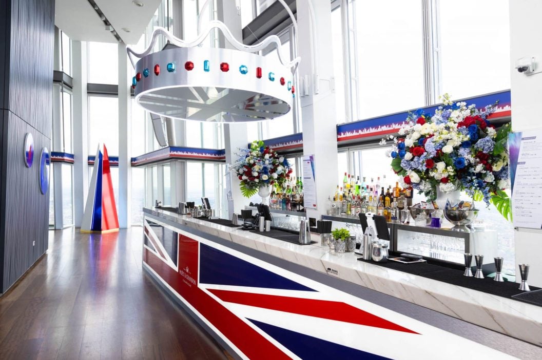 Union Jack themed bar interior at The View from The Shard