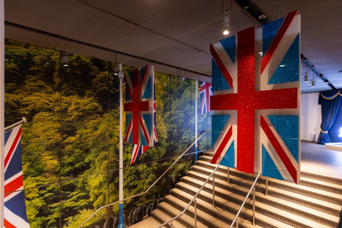 Union Jack stair installation inside The View from The Shard