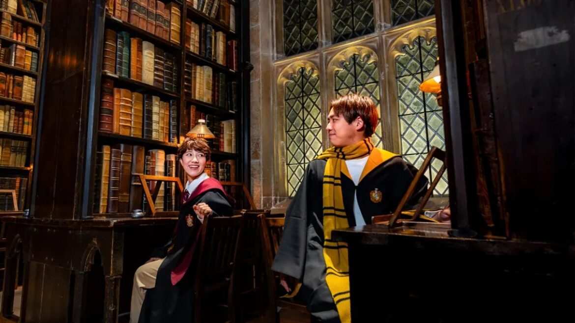 A library set inside Warner Bros. Studio Tour Tokyo