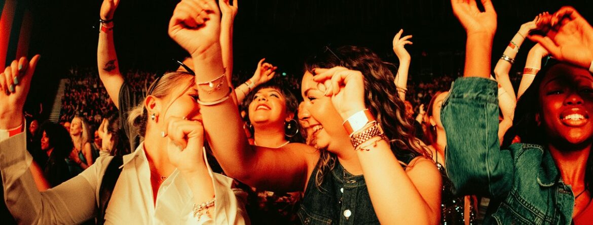 Friends celebrating together at ABBA Voyage