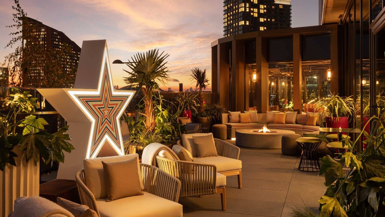 Rooftop lounge terrace at ABBA Voyage