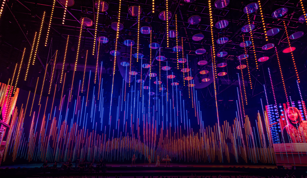 Concert stage light installation at ABBA Voyage