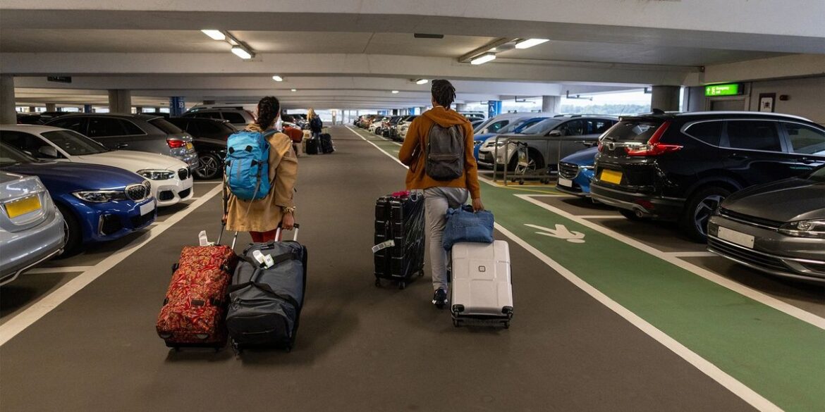 Airport car park with parked vehicles
