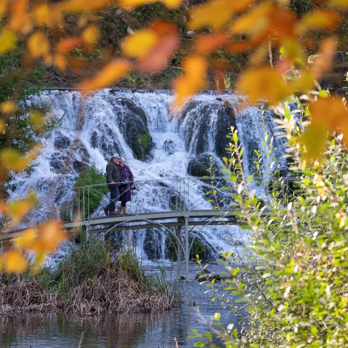 Water flowing over cascades in the Blenheim Palace landscape