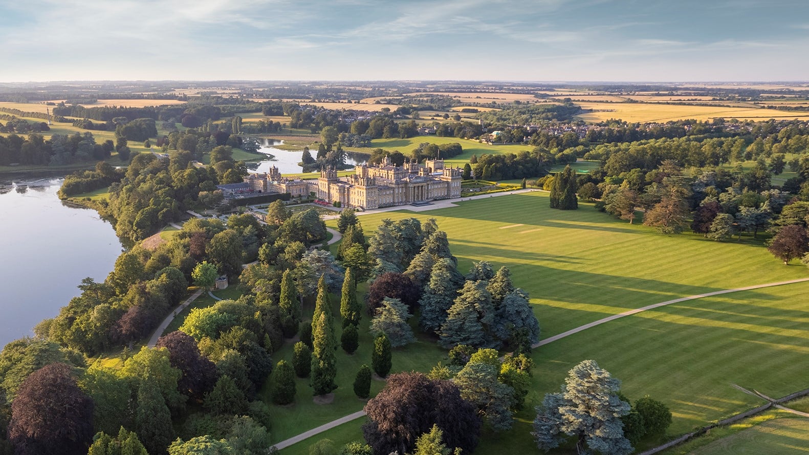 Aerial view of Blenheim Palace gardens and parkland