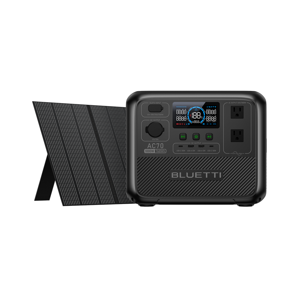Angled view of the BLUETTI AC70 portable power station