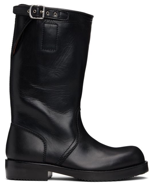 Black leather Dries Van Noten biker boots