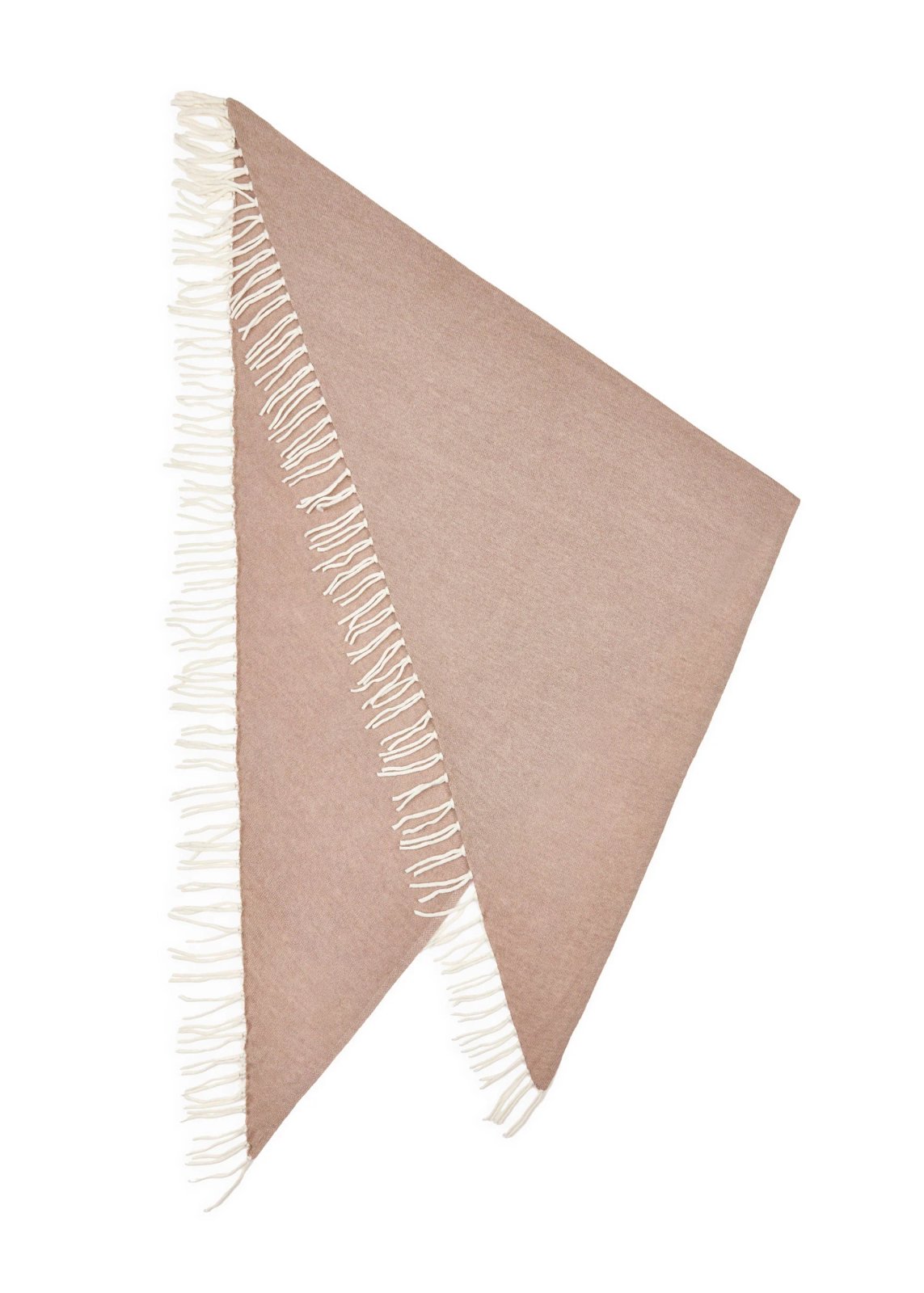 Beiges gestricktes Dreieckstuch mit Fransenkanten