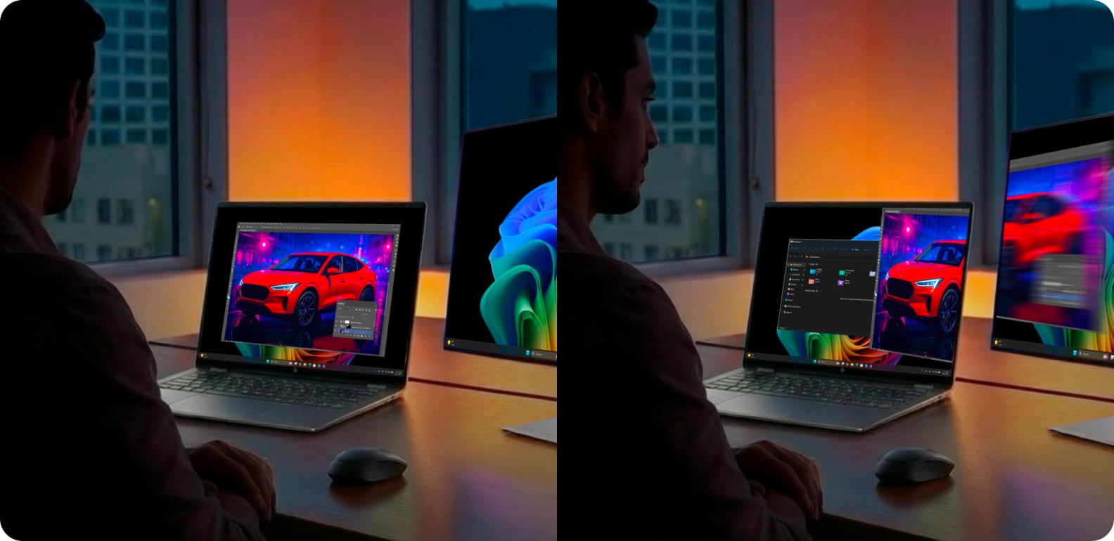 HP laptop shown in a mobile work setting