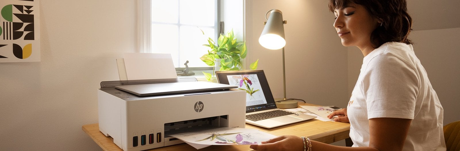 HP Smart Tank printer on a home office desk