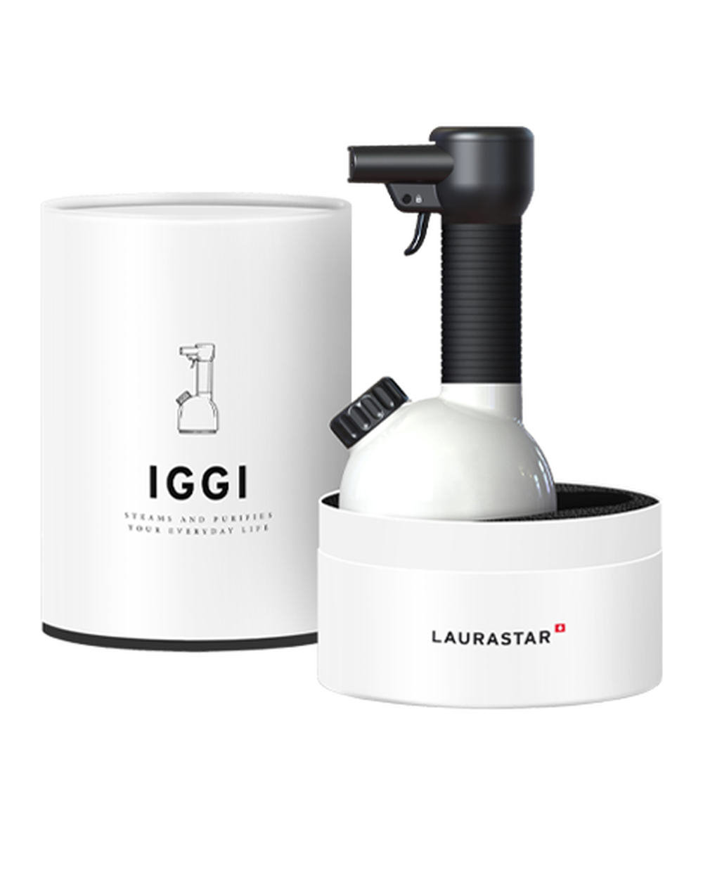 Laurastar IGGI Pure White with its compact storage case