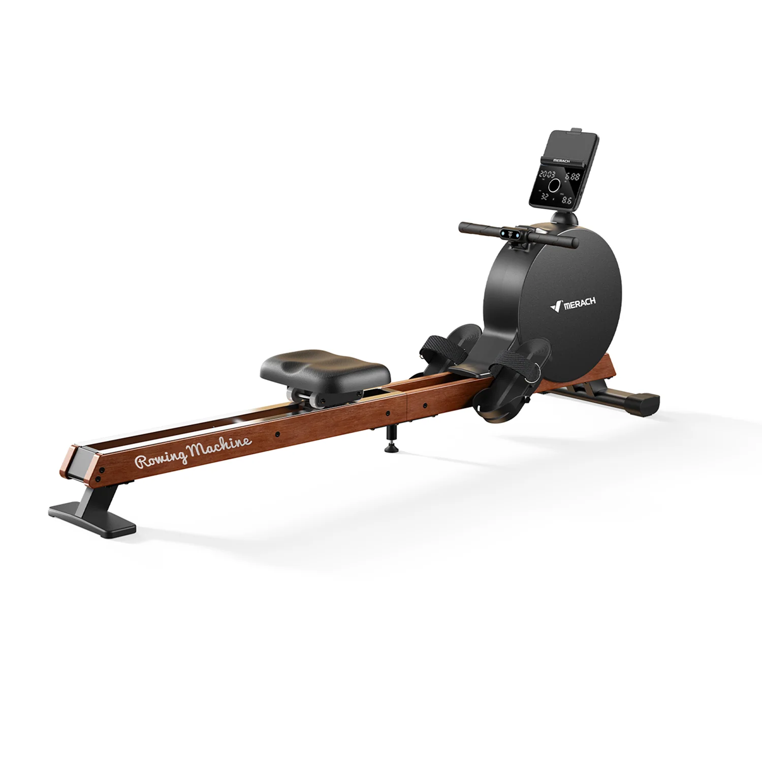 Merach Q3 Aura magnetic rowing machine with rail and display