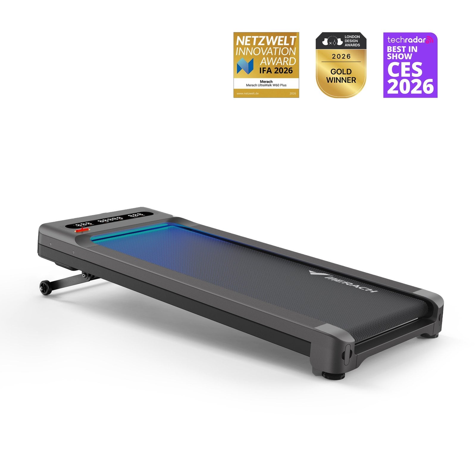 Merach T26 treadmill positioned for indoor walking