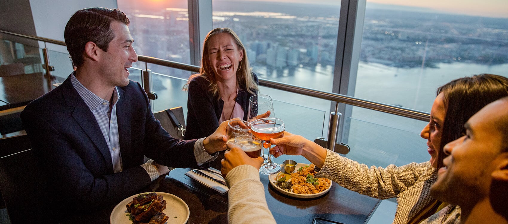 Restaurant setting with a view at One World Observatory