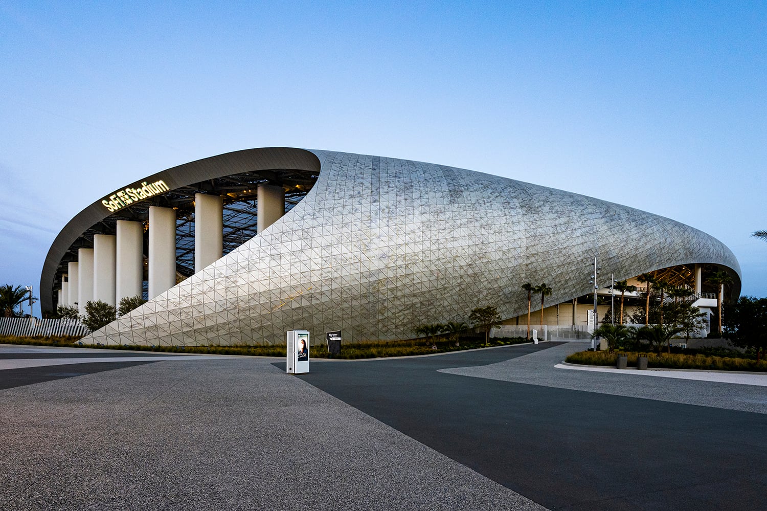 Curved exterior shell of SoFi Stadium