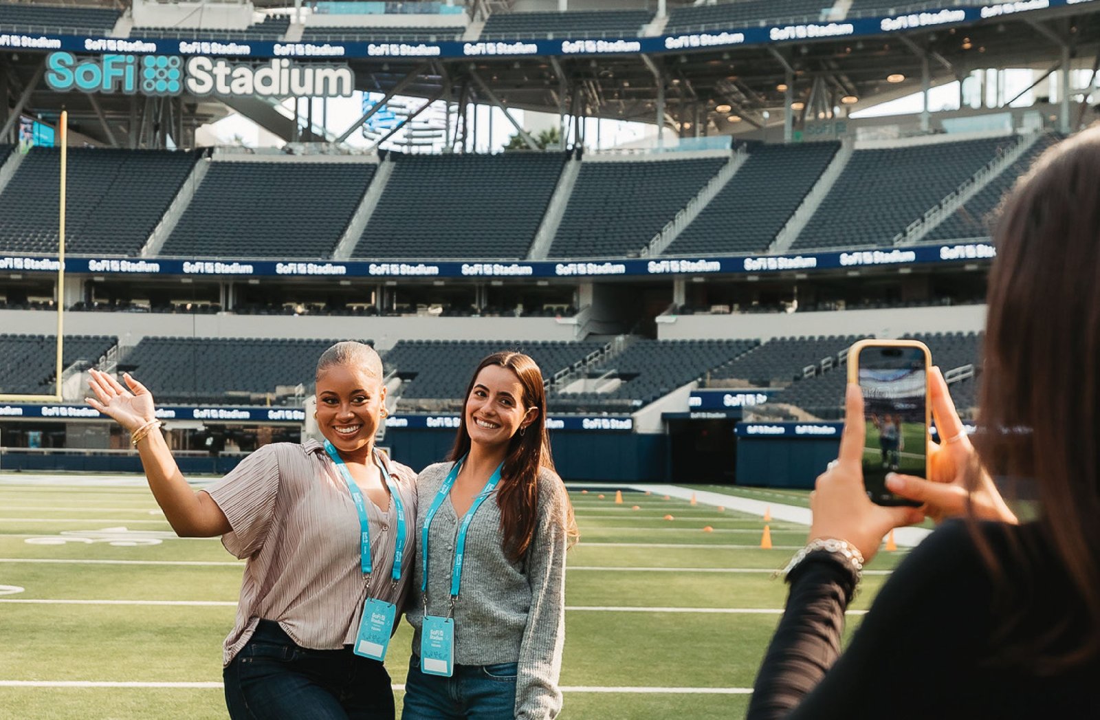 An exclusive photo opportunity on a SoFi Stadium tour