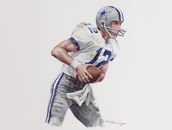 Roger Staubach portrait in the Dr Pepper Ring of Honor