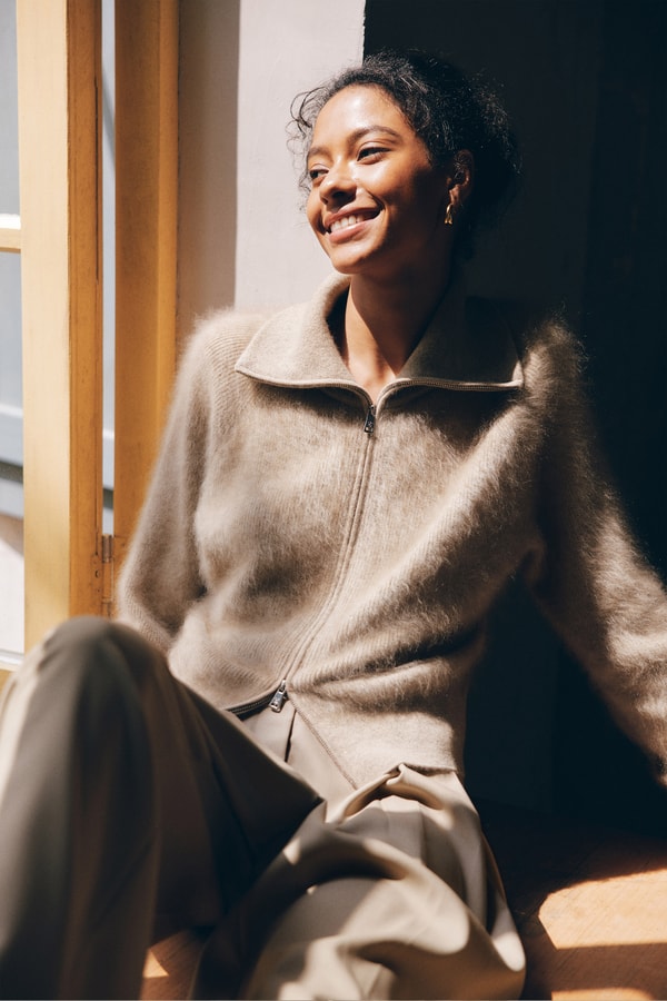 Cardigan Lilysilk con doppia zip in cashmere spazzolato