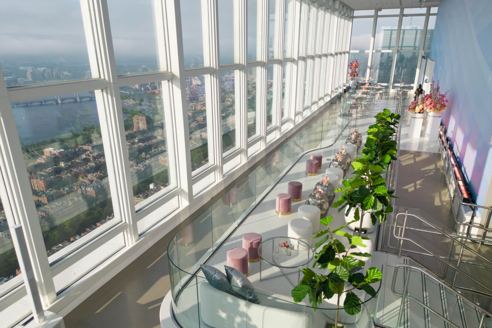 Guests gather at a View Boston event space overlooking the city